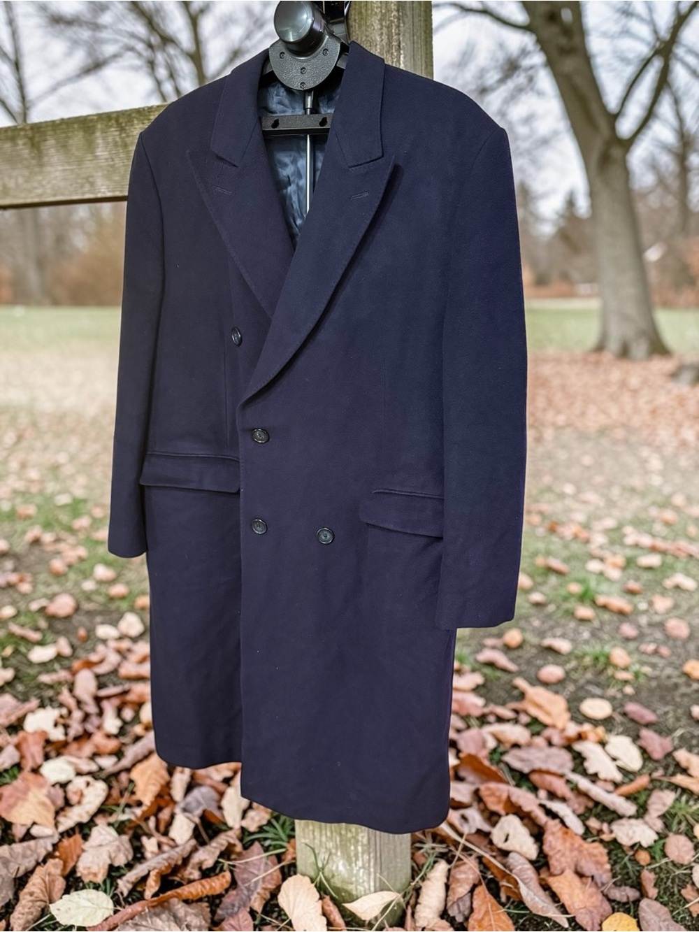 VINTAGE Beale & Inman London 100% Cashmere Navy Double Breast Overcoat